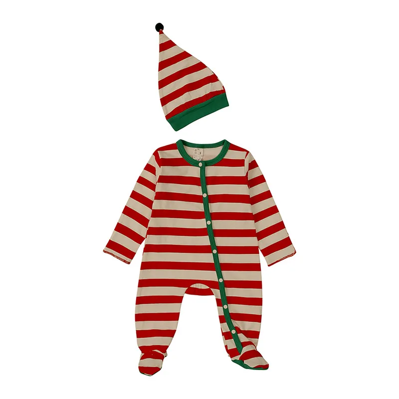RTS INS Baby New Autumn and Winter Unisex Romper with Hat Strip Newborn 1st Christmas 2 piece Outfit