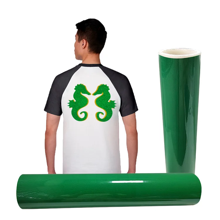 wholesale textile fabric film roll green color flocking heat transfer vinyle sheet production pla