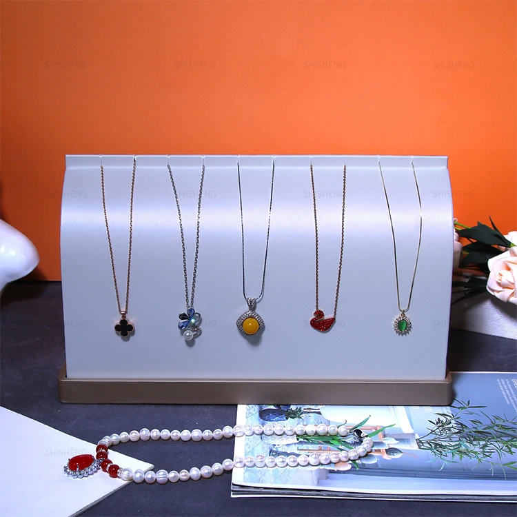 SHI SHENG White PU Leather Multiple Long Chain Necklace Display Stand for Home Jewelry Shop Showcase Display