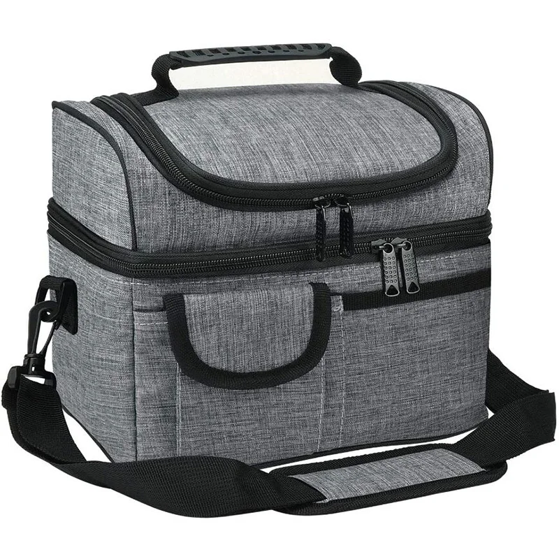 Insulated Lunch Bag, Leakproof Thermal Bento Cooler Tote for Women and Men, Dual Compartment with Shoulder Strap