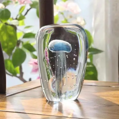 Small White Crystal Decoration Glow in The Dark Glass Paperweight Jellyfish in Crystal Crafts