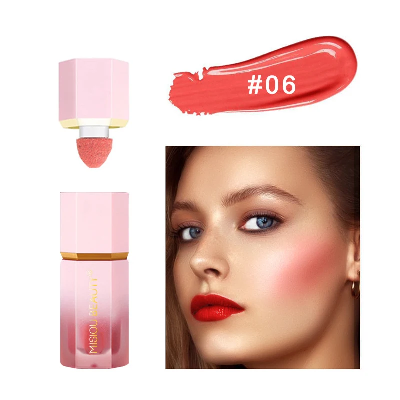 New Arrival Face Makeup Soft Sponge Tip Pigmented Blusher Long Lasting Vegan Matte Cheek Tint Dewy Liquid Blush Waterproof 50g