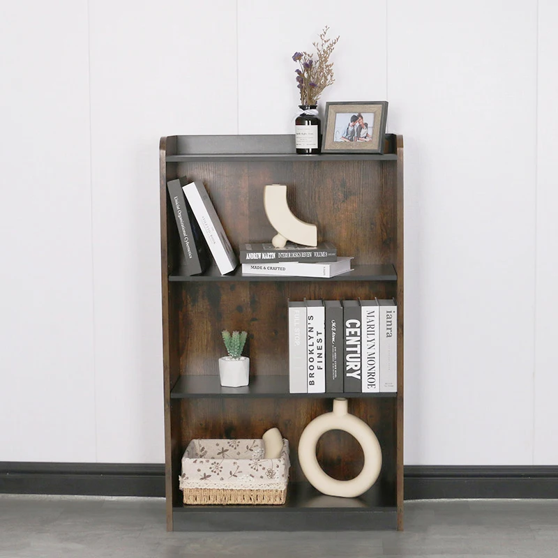 3-Tier Bookcase Storage Shelves Multipurpose Shelf Display Rack with Tube Simple Design Wooden Modern Book Shelf