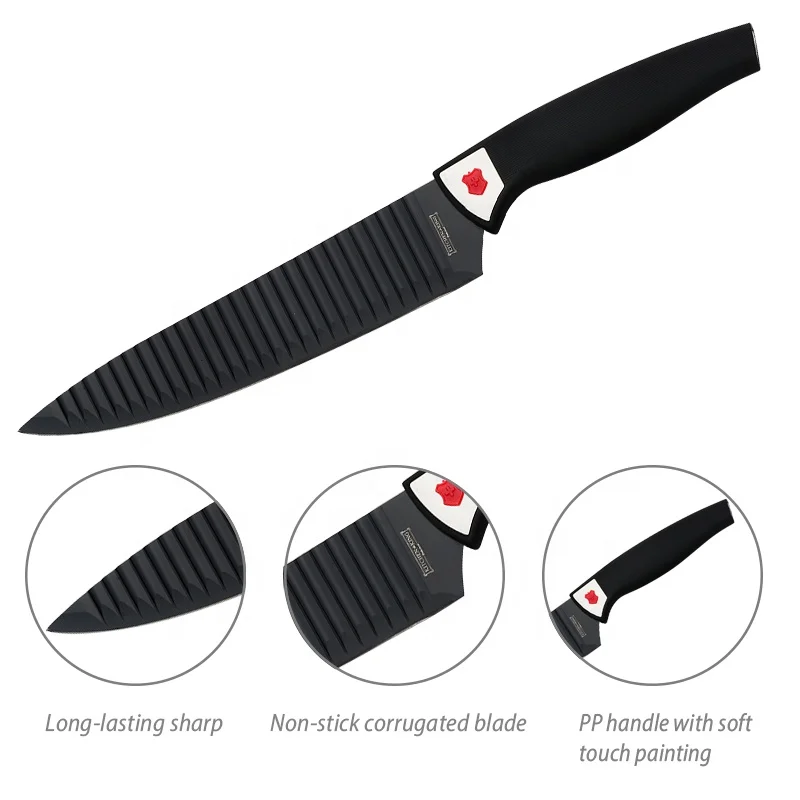 
Kitchen King factory price corrugated non-stick 5pcs knives set with plastic handle 