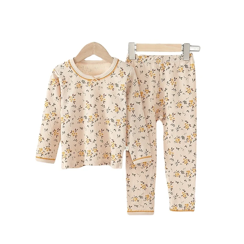 Wholesale Organic cotton girls thermal wear pyjamas nightie kids pajamas set long sleeve for winter