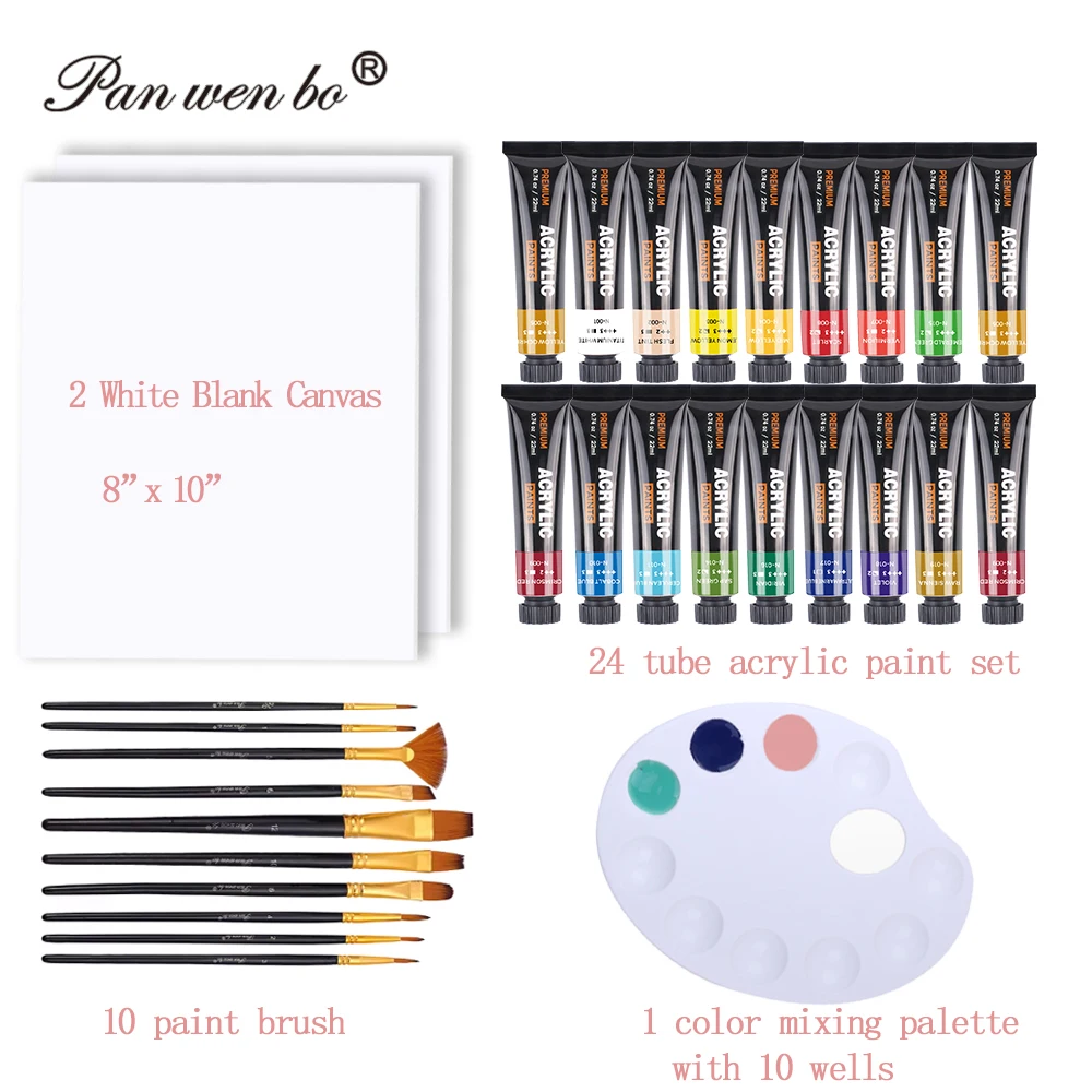 Panwenbo Acrylic Paint Set 24 Colors Non-Toxic Acrylic Color Paint Wholesale Acrylic Paint Tube With Brush,Canvas and Palette