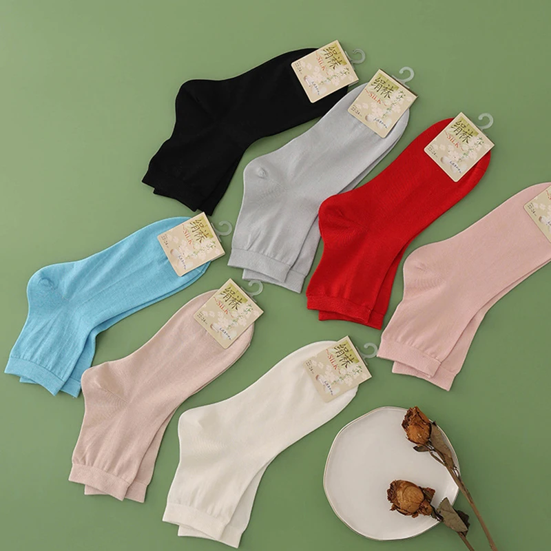 Factory wholesale breathable 100% pure Mulberry silk socks deodorant summer thin real silk socks for women