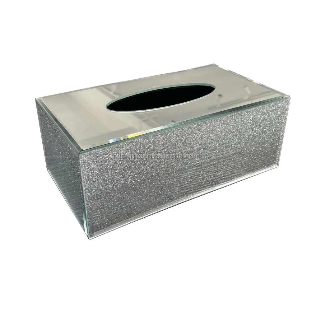 Wholesale silver mirror tissue box holder glitter glass home decor napkin holder table kitchen living room bedroom drawer box
