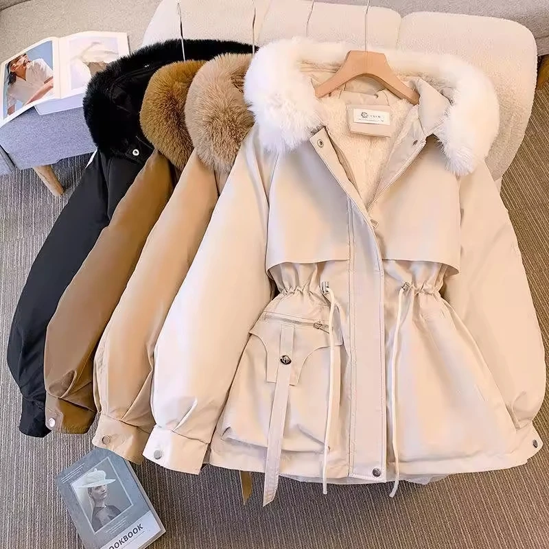 Short with fur collar pie to overcome waist collection winter plus fleece loose padded jacket casual coat cotton