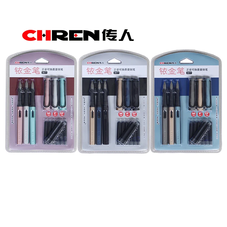 hot sale classic style metallic colors correction position 3sizes nib plastic fountain pen