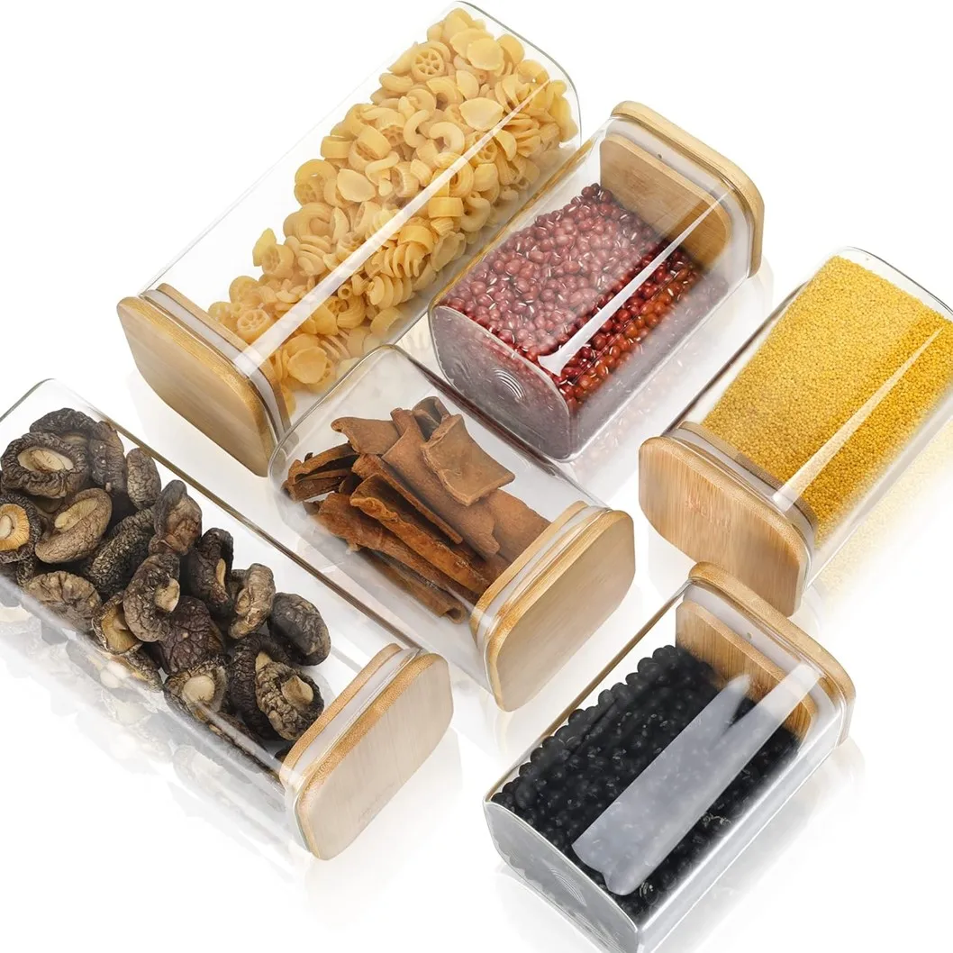 Classic Custom Square Airtight Food Storage Glass Spice Container Pantry Jar
