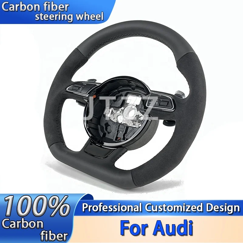 For Audi 2017-2021 RS3 RS4 RS5 A3 A4 A5 S3 S4 S5 Black genuine leather Alcantara suede steering wheel Car interior accessories