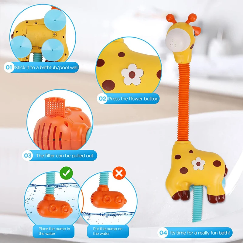 Electric Sucker Giraffe Water Sprinkler 2022 Baby Shower Set Spray  Bath Bathtub Toys for Kids