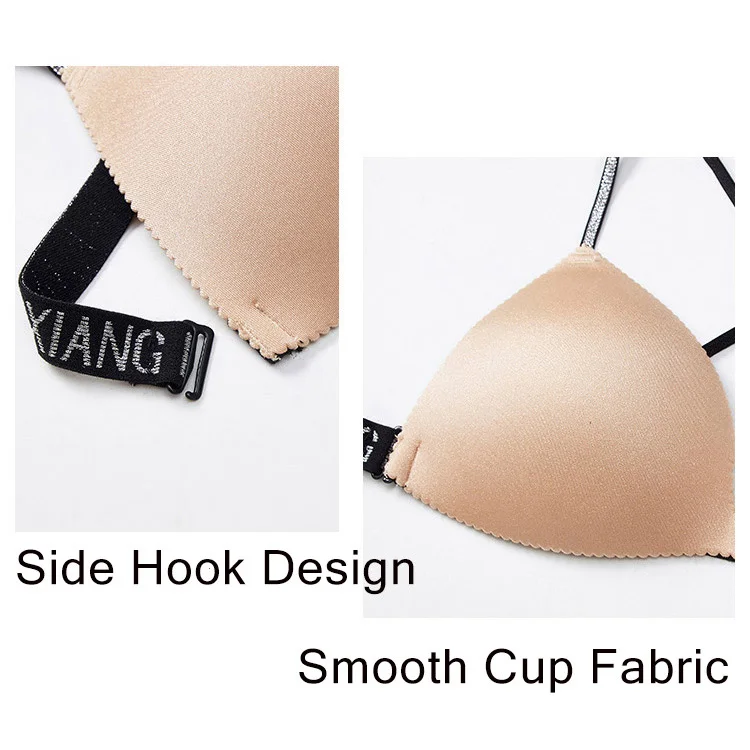 Fashion Letter Pattern Spaghetti Straps Wife Free Bra One-piece Pullover Push Up Gathered Women Bra Cross Back Design