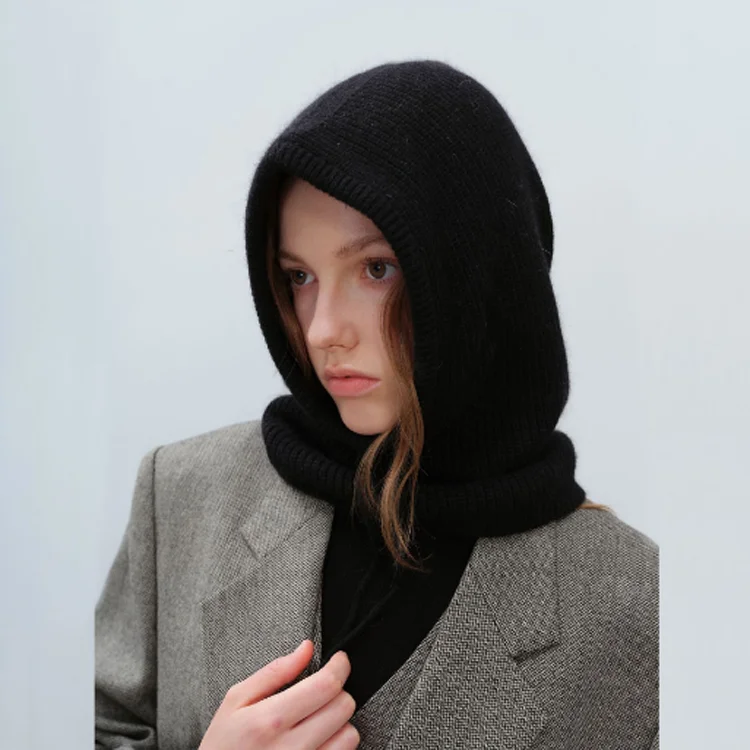 F-2260 INS simple design rabbit wool polyester beanie hats custom solid blank balaclava drawstring long winter hat cap