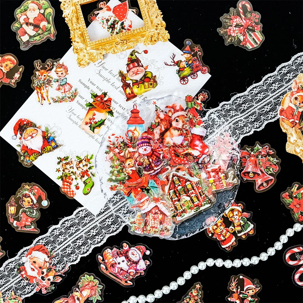 New Style Vintage 50pcs/Bag round PET Christmas Stickers UV Printed Cute Vinyl Labels for Gift Delivery before Christmas