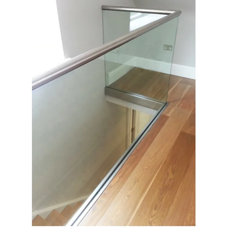 Modern Aluminum Balcony  Handrails Aluminum U Channel Glass Railing Base shoes  Deck Railing install with LED light