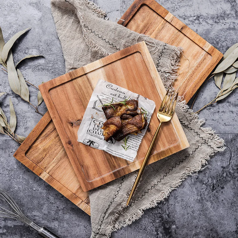Black Western Plate Square Japanese Solid Wooden Pallet for Steak Sushi Pizza  Dish for Hotels Restaurants