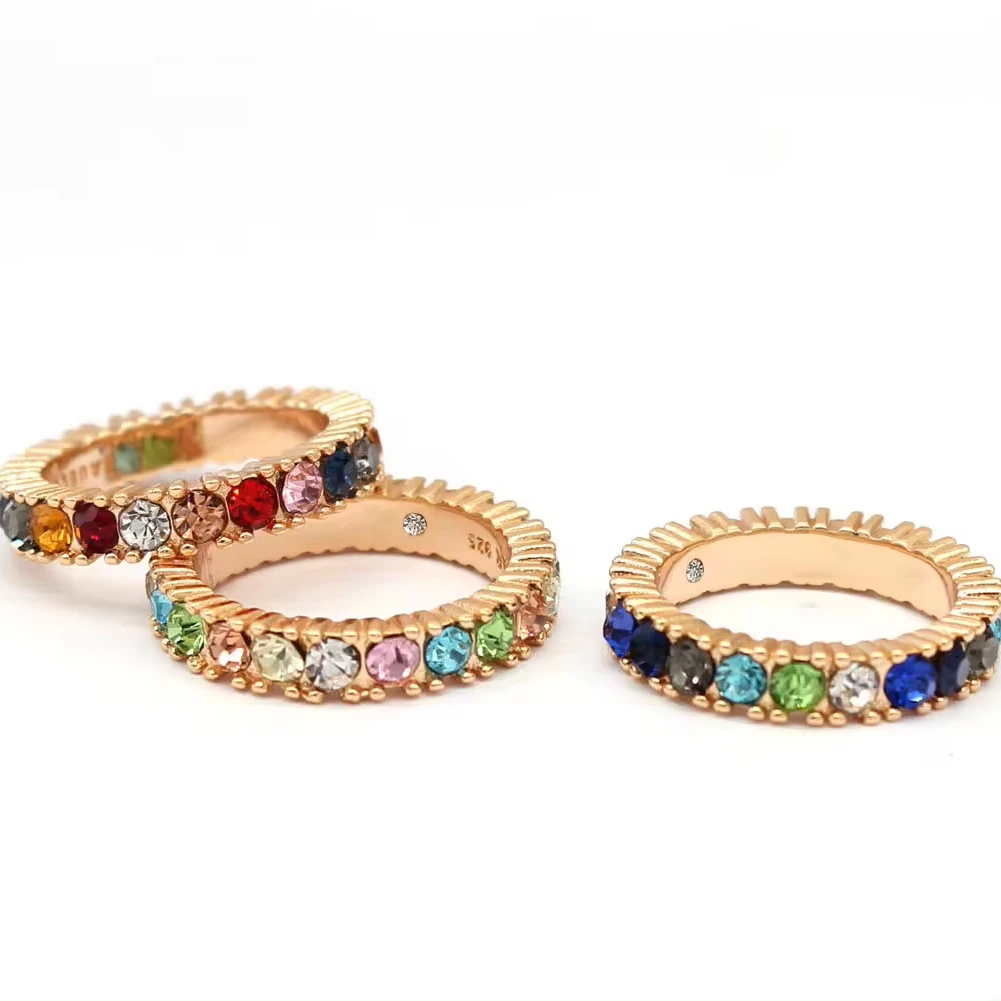 Dropshipping Aliexpress Amazon selling fairy fashion sterling silver diamond rainbow color transfer ring female R372