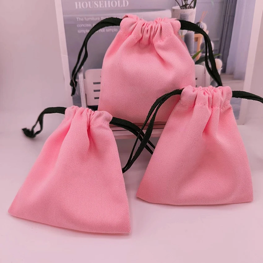 Pink Canvas Jewelry Drawstring Pouch Reusable Gift Watch Jewelry Box Packaging Bag Eco-friendly Necklace Ring Storage Dust Bag