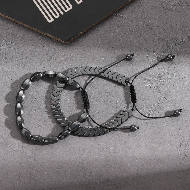 Hot Hematite Bracelet Geometric Woven Adjustable Black Magnet Cross-Border Sale