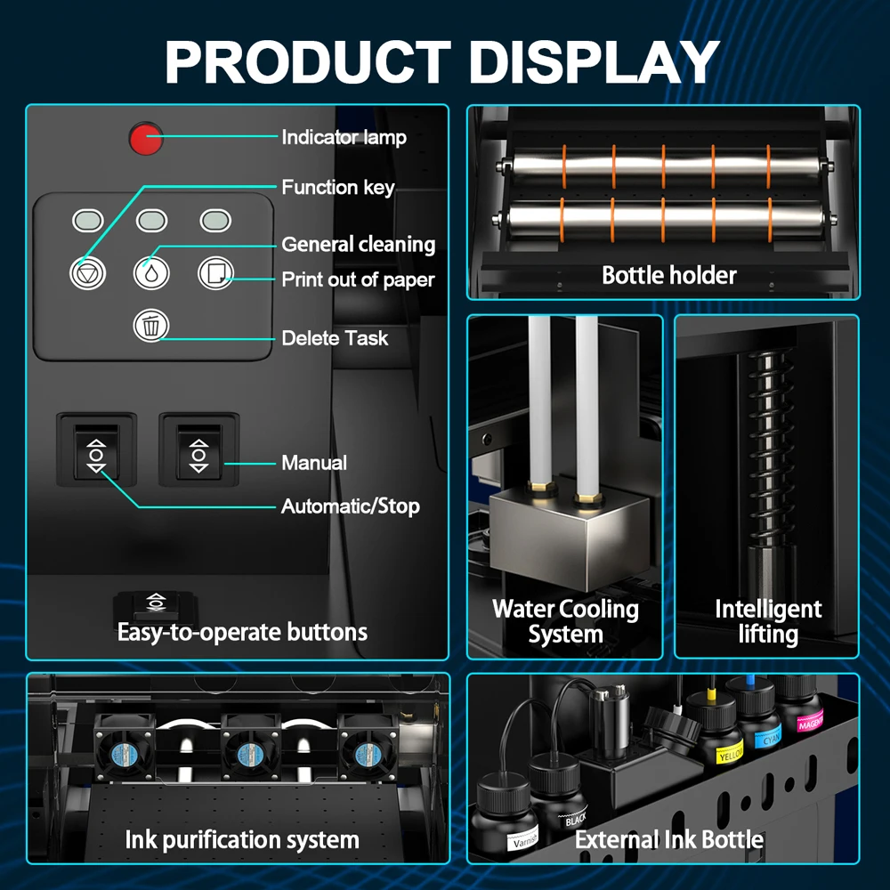 Full Automatic A4 Bottle pen phone case Uv flatbed printer Mini Inkjet Print Head L805 Cylinder Wood Glass UV with free software