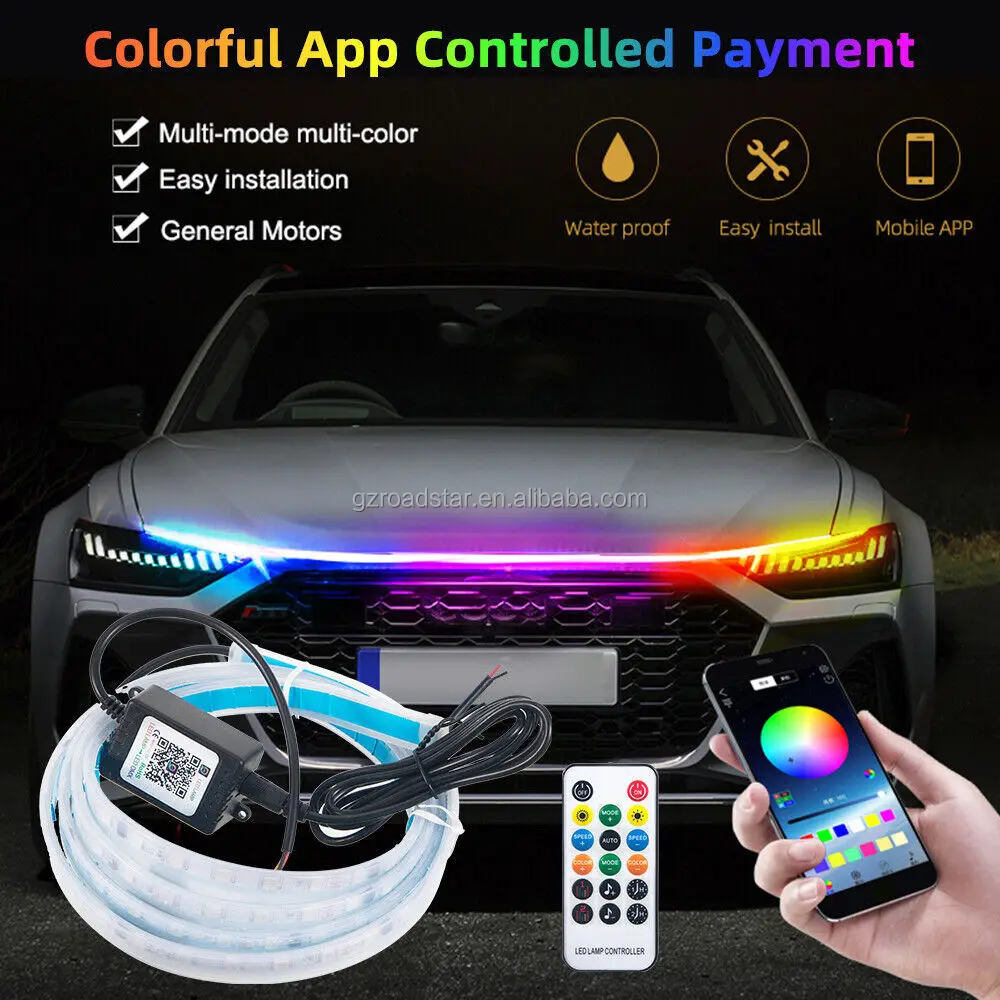 Высококачественный водонепроницаемый динамический RGB светодиодный фонарь капота для автомобилей гибкая окружающая фара с управлением приложением всех