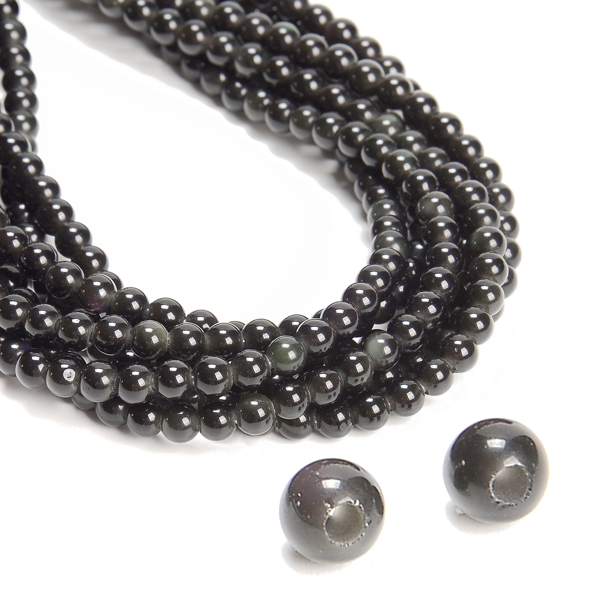 Customize 2mm Large Hole Natural Rainbow Snowflake Obsidian Stone Bead 6/10mm 8mm Rose Quartz Round Crystal Beads for Bracelets