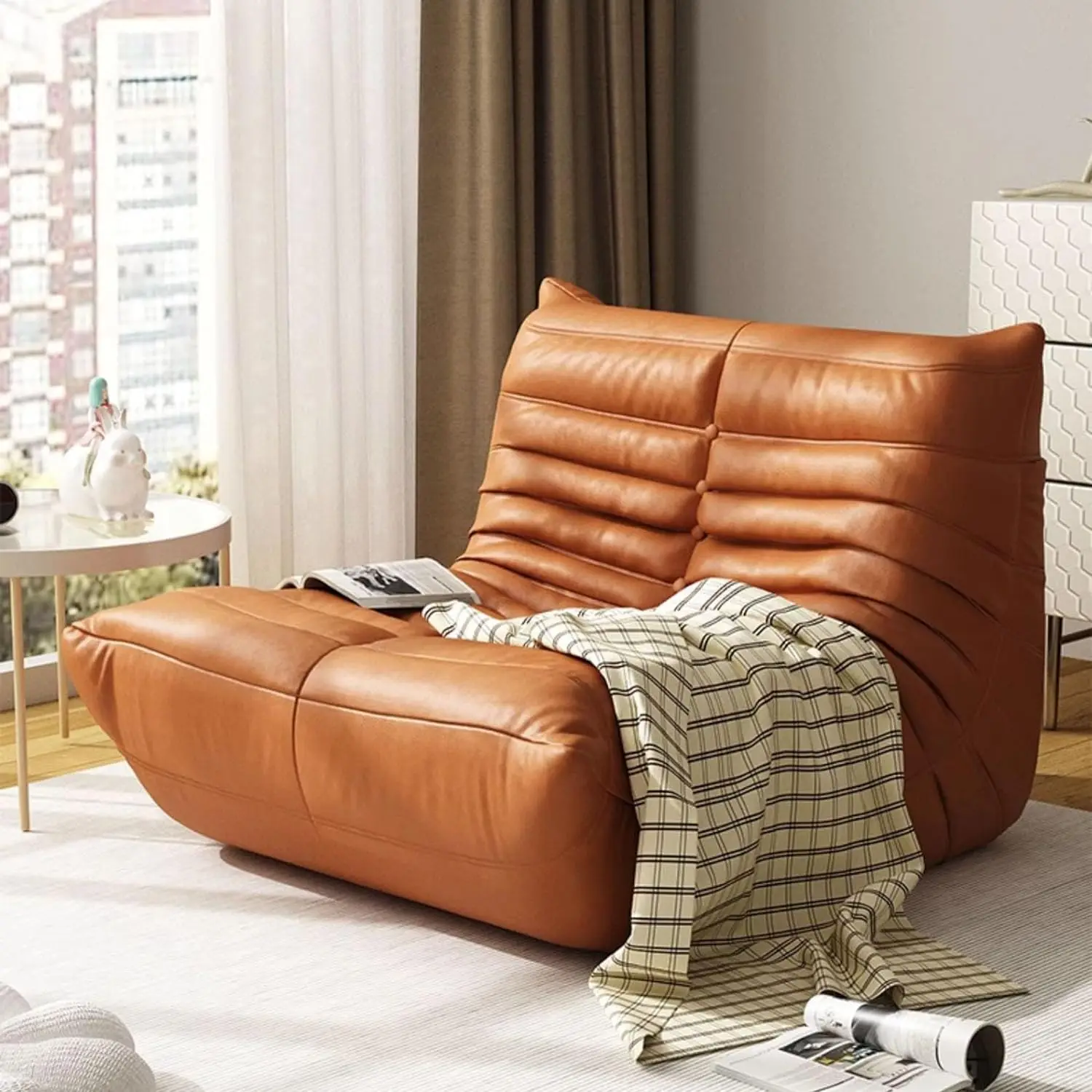 Factory Direct Brown Soft Microfiber Leather Floor Lounge Chair Single Sectional Lounge Chair Extendable Lazy Leisure To Go Sofa