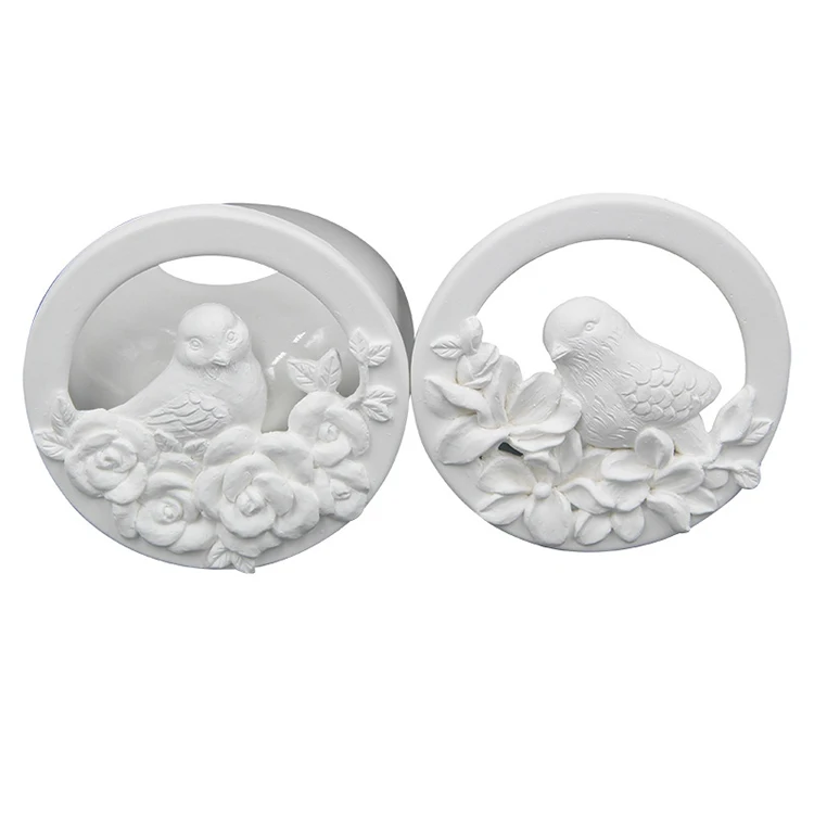 Handmade White Ceramic Flower Aroma Oil Diffuser Ceramic Bird Diffuser Aroma Perfume Glass Bottle