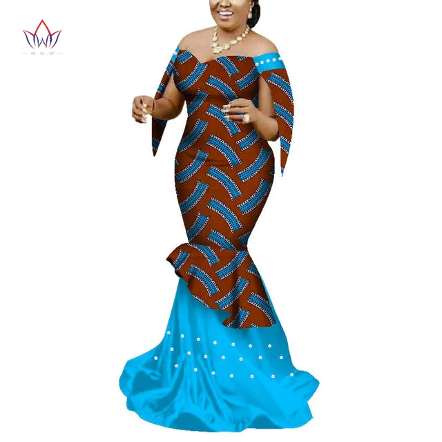 Wholesale African Clothing Dresses Women Traditional African Print Pearl Strapless Lady Plus Size Clothing Party Wedding