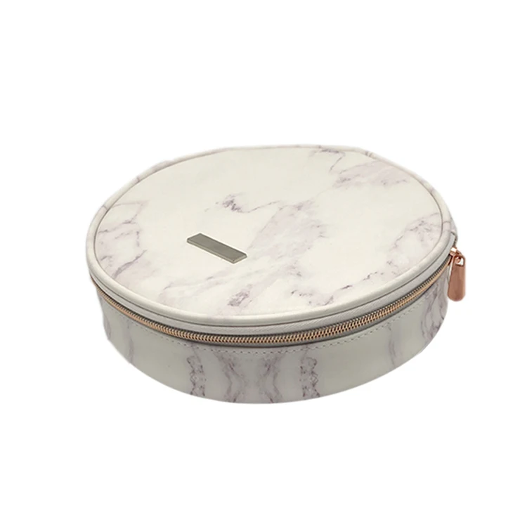 China Wholesale Round Marble PU Leather Waterproof  Traveling Cosmetic Pouch Bag With Custom Logo