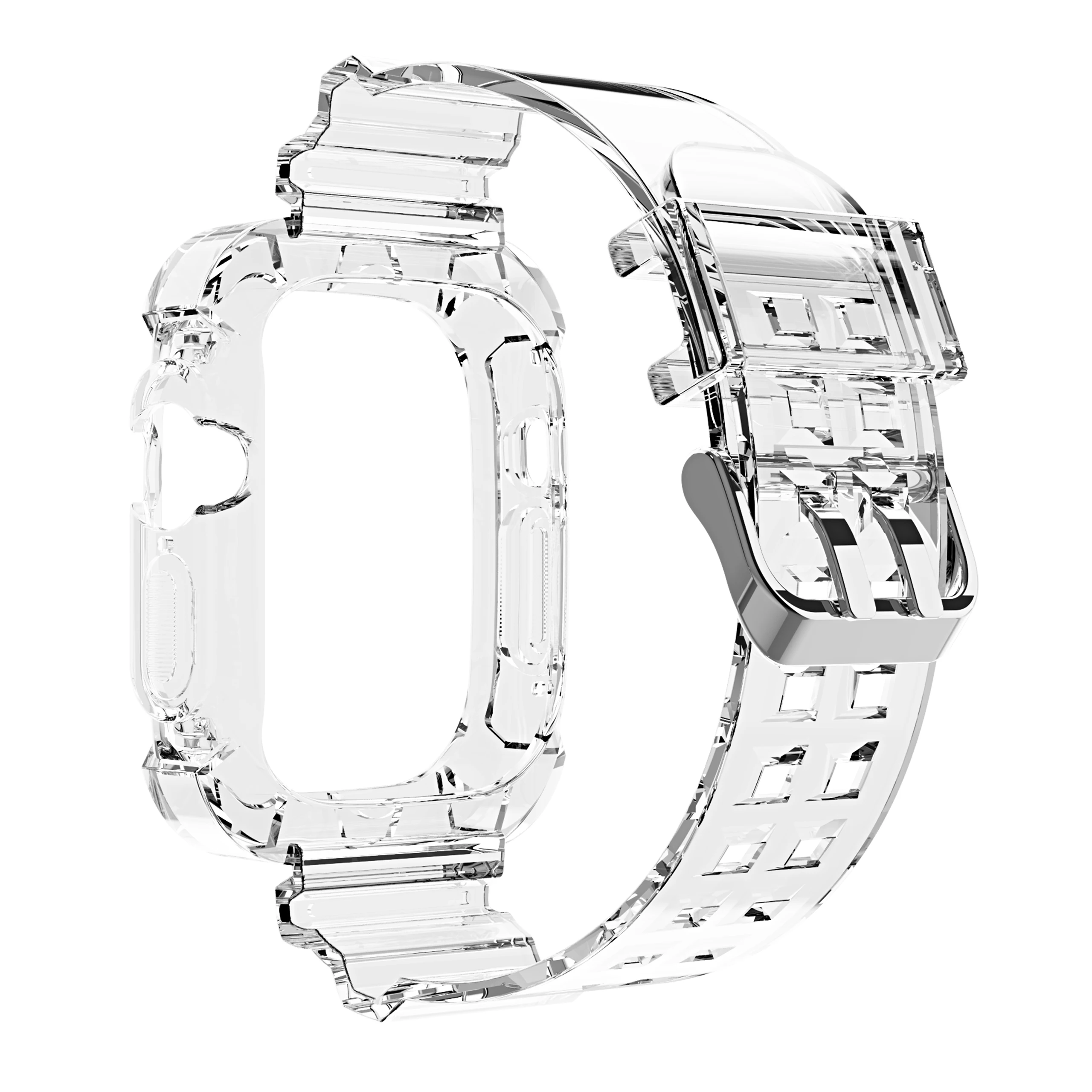 Custom Silicone Watch Band Transparent TPU Strap with Watch Case for Smart Watch 8/7/6/SE 49mm