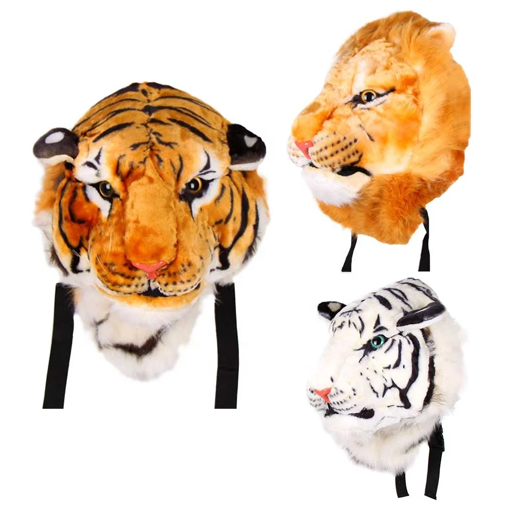Custom Tiger Head Backpack Cheap Plush Manufacture Teenager Animal Bag Stuffed School Backpack