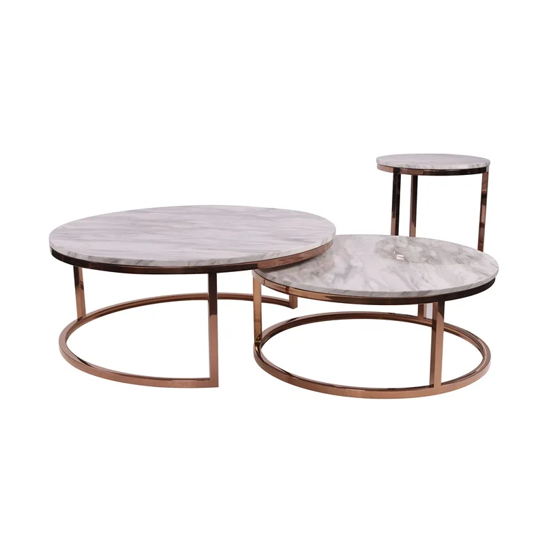 Modern luxury living room furniture round coffee table marble/wood table top metal legs coffee table sets.