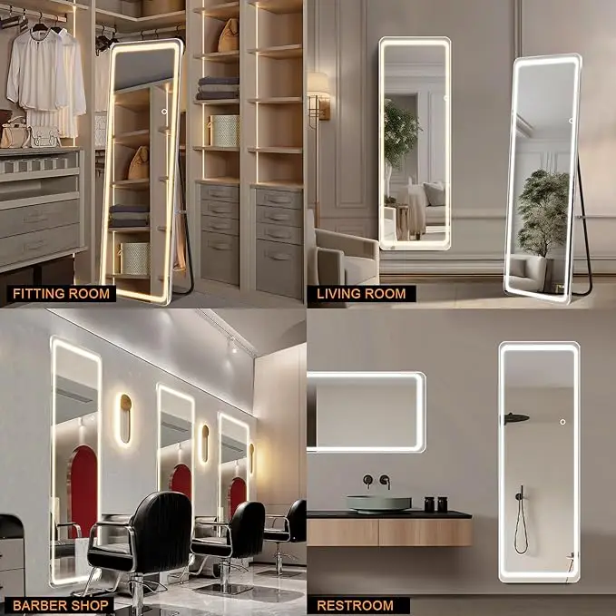 Bathroom Rectangular Dimmable Touch Screen Switch Led Smart Full Length Mirror Silver Standing FM Modern Rectangle 3 Years