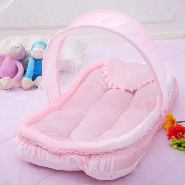
Cute High Quality Home Outdoor Travel Newborn Baby Cot Portable Baby Bedding Set Crib With Mosquito Net 