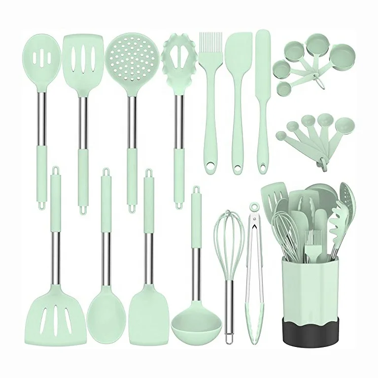 Custom Selling 24 Pcs Silicone Kitchen Accessories Kitchenware Cooking Tools Kitchen Utensils Set With Storage Holder