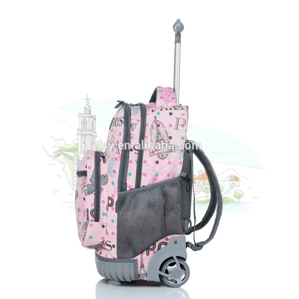 Children Rolling Backpack Kids School Wheeled Backpack Travel Luggage Trolley Bags for Girls