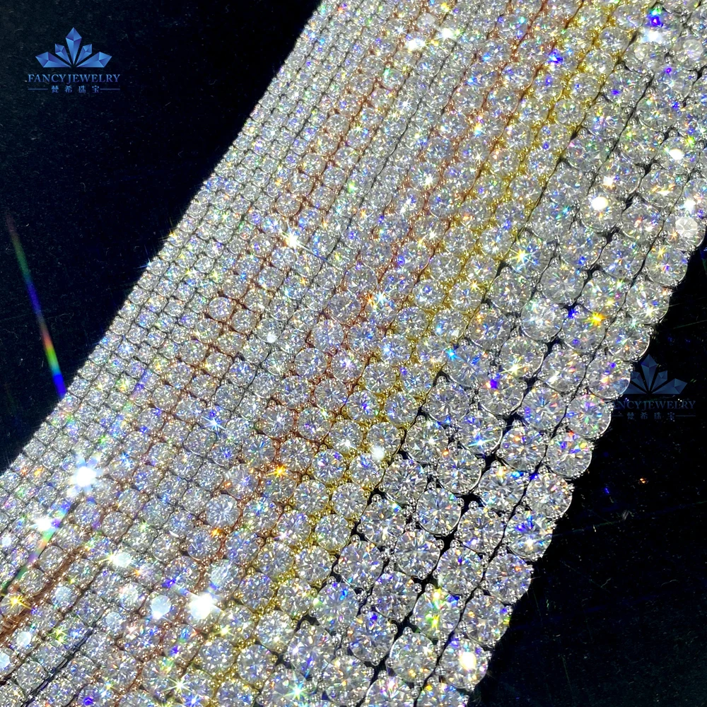 2MM 3MM 4MM 5MM 6.5MM 10MM Moissanite Tennis Chain Hip Hop Iced Out D Color VVS 925 Sterling Silver Mossanite Tennis Necklace