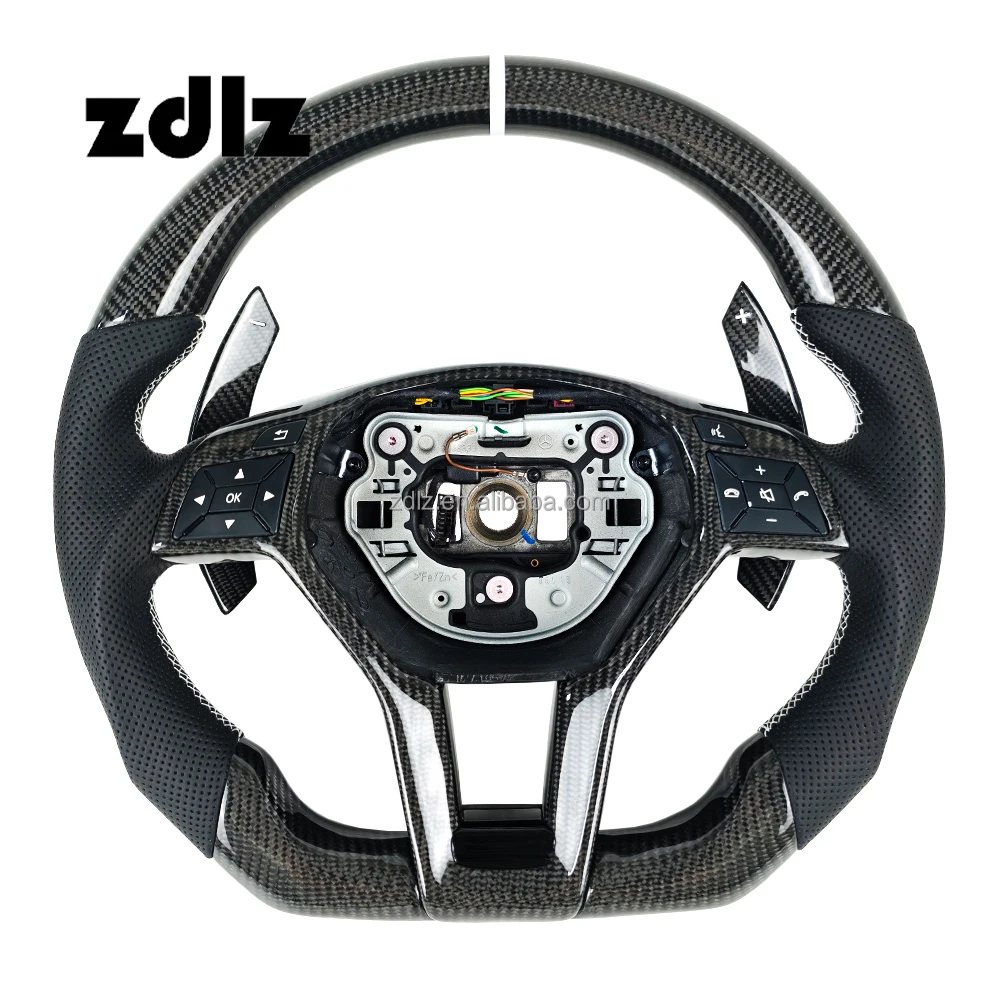 For Mercedes Benz W204 W212 W207 W218 X204 W117 Customized perforated leather carbon fiber steering wheel with paddle shifters