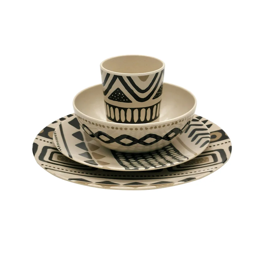 
high quality BPA free hard plastic reusable custom print 10 inch round bamboo fiber melamine dinner plate 