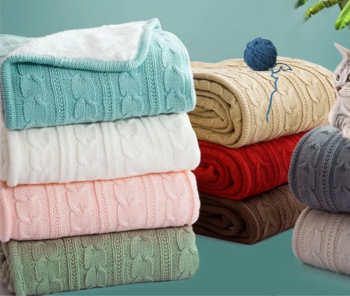 wholesale 100% cotton linen throw rockwool yarn dyed oversized bedding baby throw warming knitted blanket