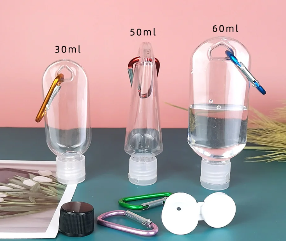 5 Packs Travel Plastic Clear Keychain Bottles Travel Bottle with Carabiner