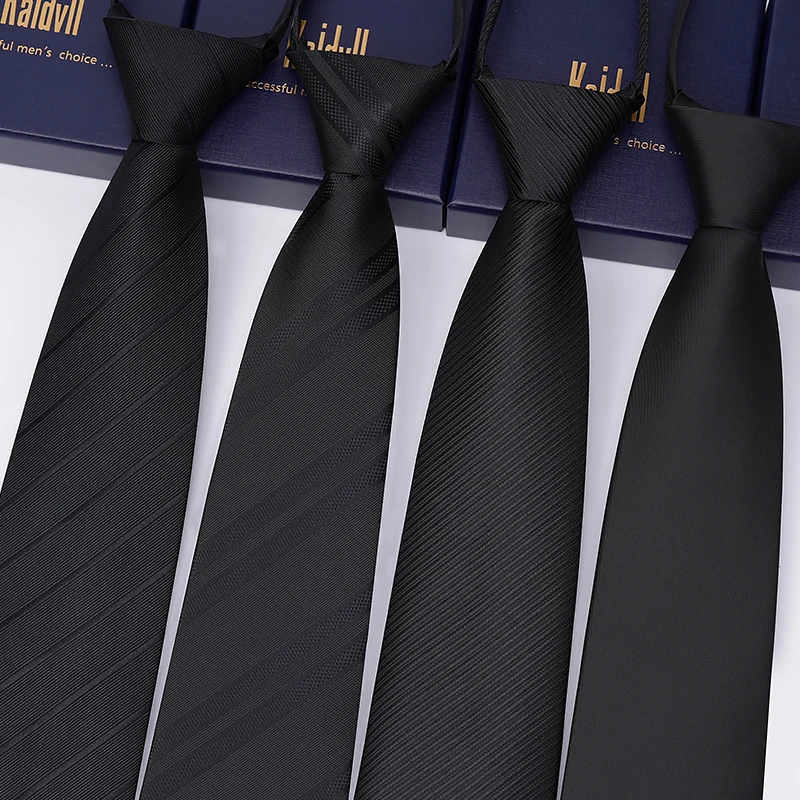 8CM Popular Modern Black Woven Lazy Zipper Ties for Uniform Suit Business