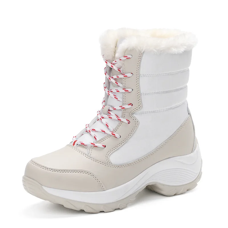 
Botas De Invierno High Quality Korean Fashion Para Mujer Lace Up Strap Fur Inside Warm Winter Sheepskin Boots for Women 