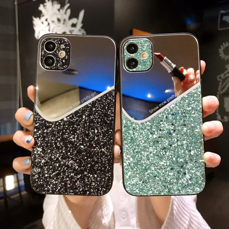Luxury Glitter Mirror Case For iPhone 13 Back Cover For iPhone 12 Pro Max X XS Max XR SE 6S Plus 7 8 Plus Phone bag Coque fundas