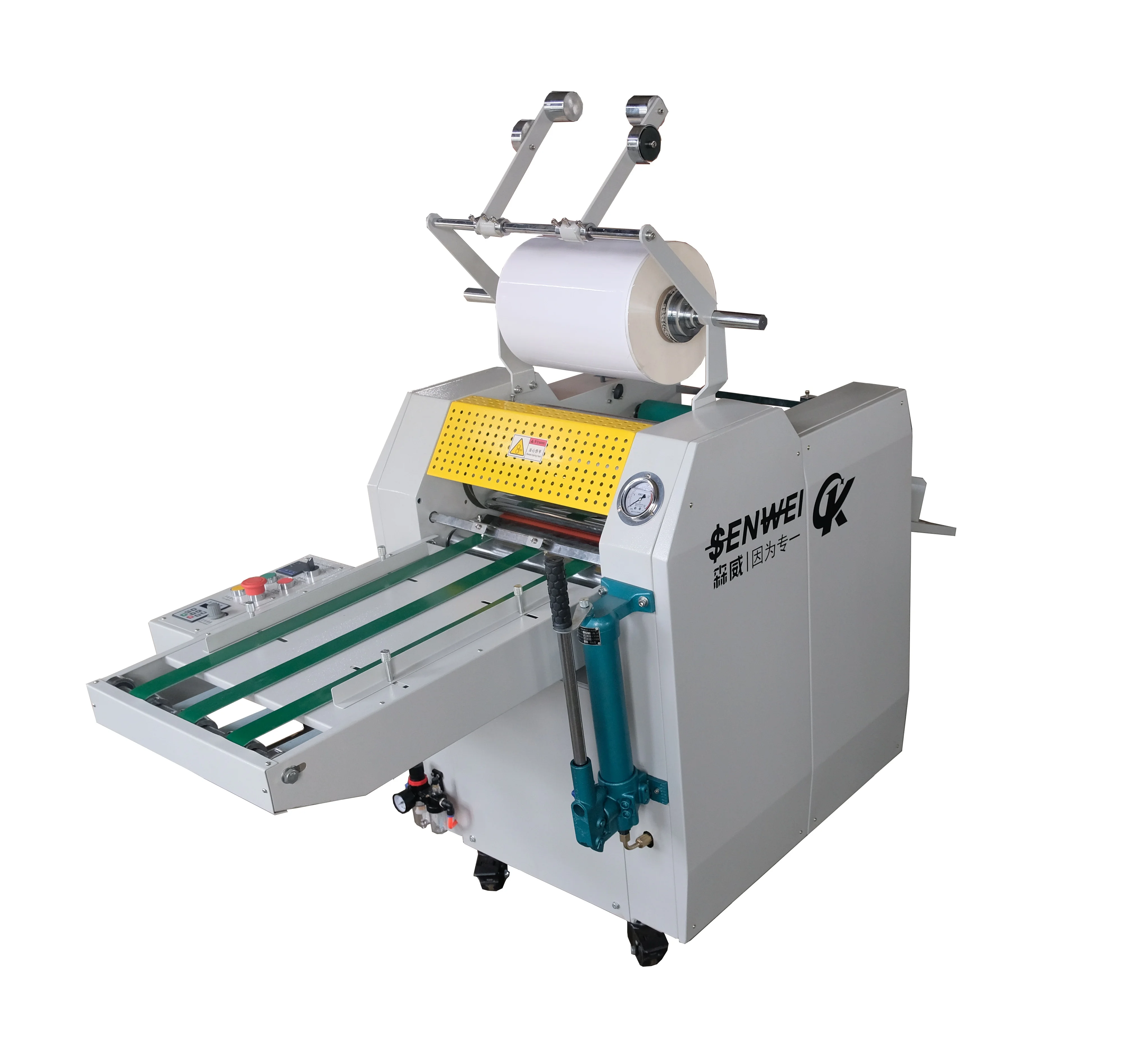 SWFM390C hydraulic heavy laminator factory use 370mm semi auto with edge lap auto cut laminating machine