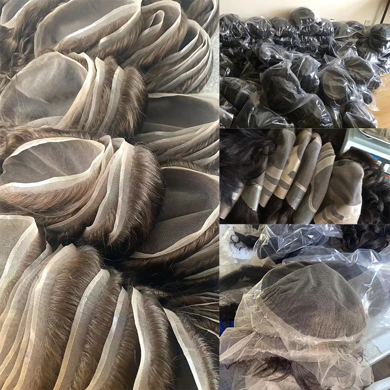 Hair Units for Black Men Afro Wavy Men Toupee Kinky Curly Brazilian Human Hair System Full Poly Thin Skin African American Men