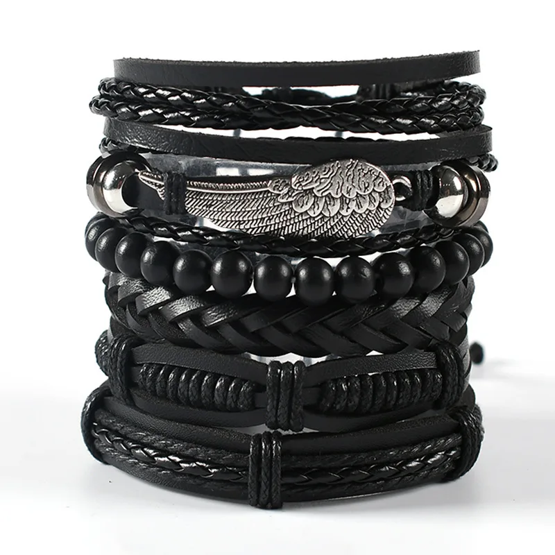 Wholesale Factory Direct Sale New Retro Woven Bracelet Multilevel Leather Waxed Rope Bracelet For Men